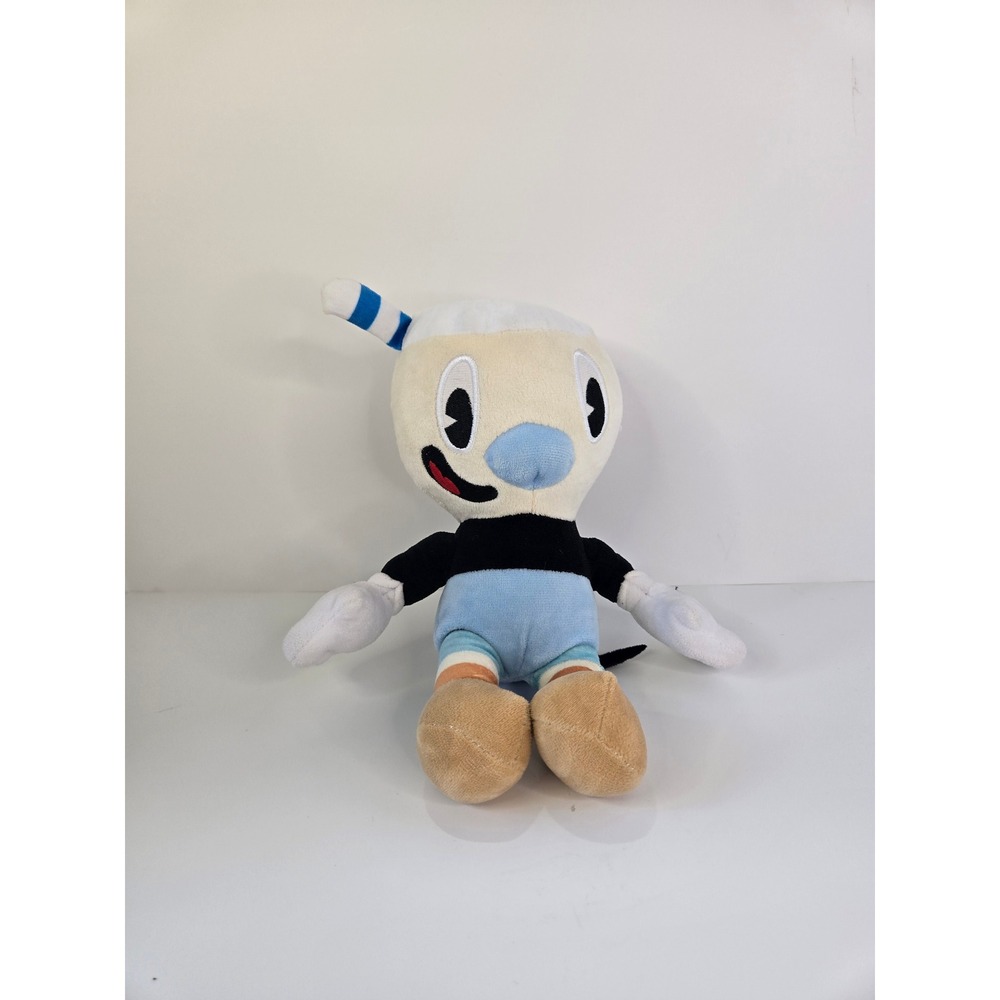 Cuphead Mugman Plush Stuffed Toy Blue White Straw Video Game Collectible